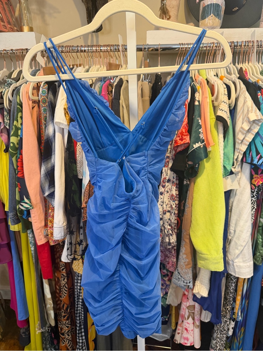 NWOT BEBE Ruched Strappy V-Neck Mini Dress - Picture 7 of 9